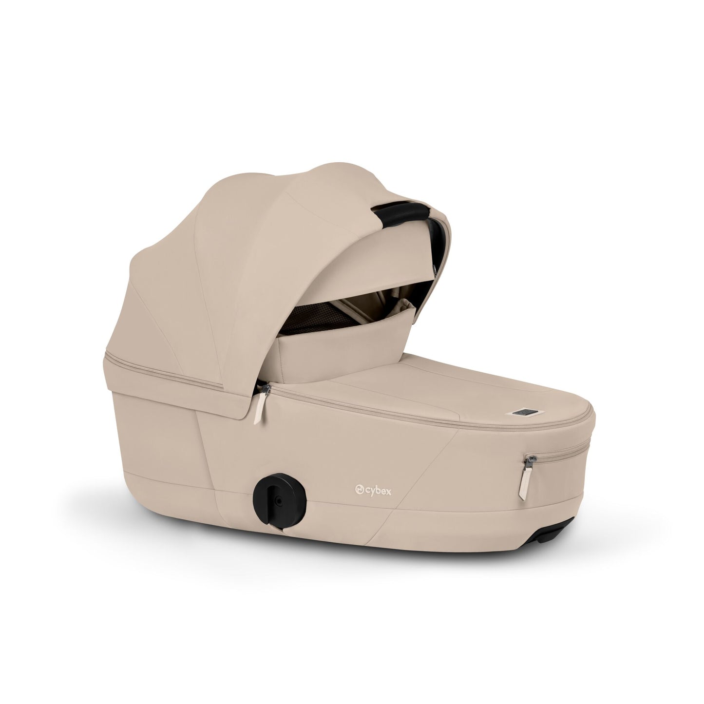 Cybex Coya Pushchair and carrycot in cozy beige colourway on a matt black chassis.