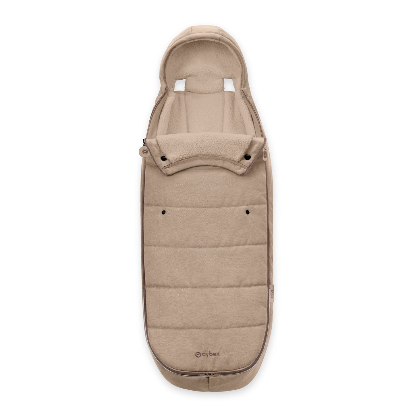 Cybex Gold collection footmuff in Almond Beige colour way.