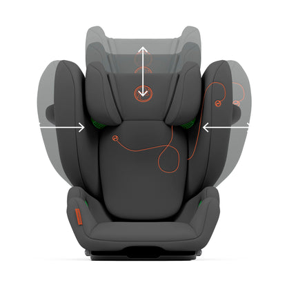 The Solution G car seat in lava grey, showcasing its design.