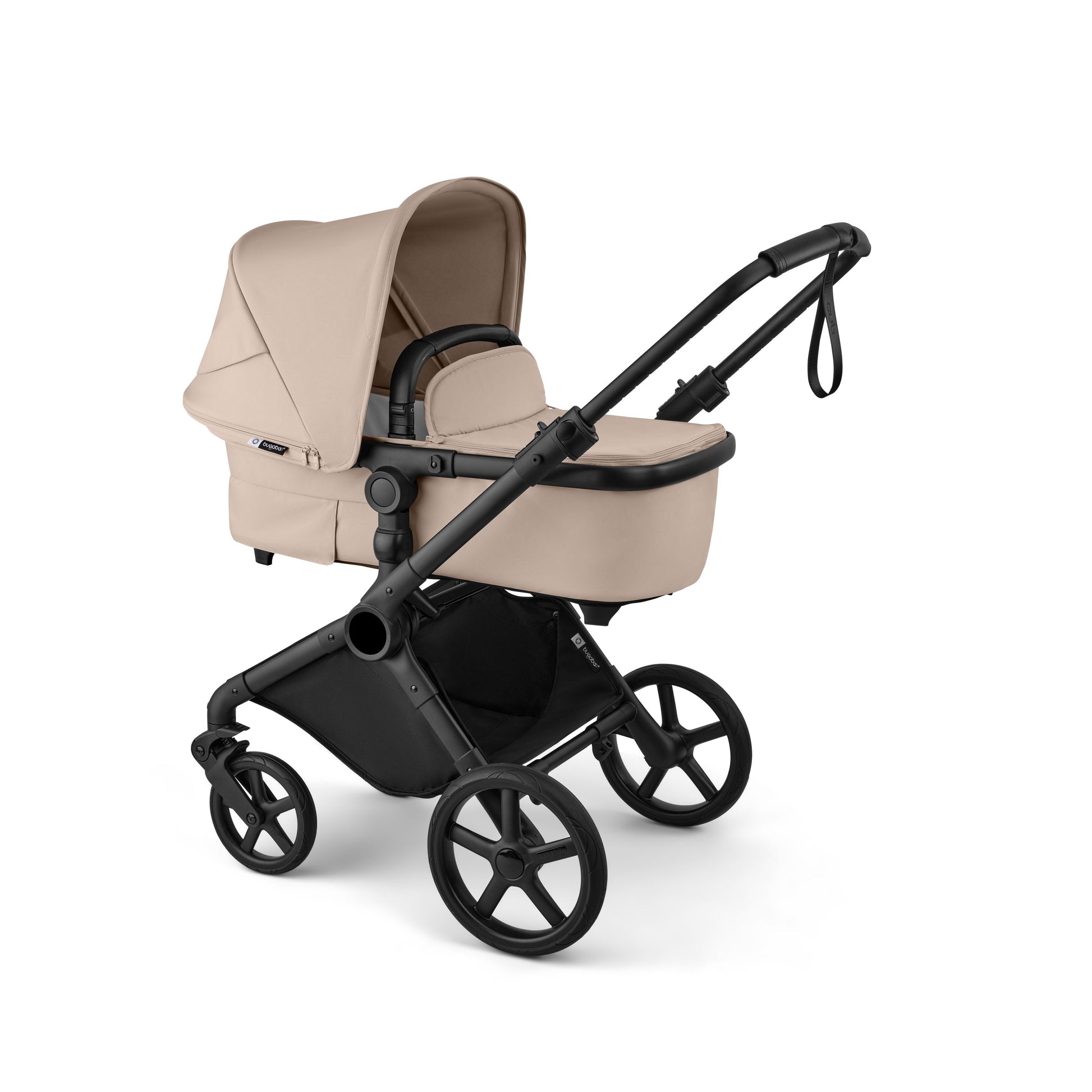 Bugaboo Cub stroller and carrycot in desert taupe beige with atonB2 car seat & base.