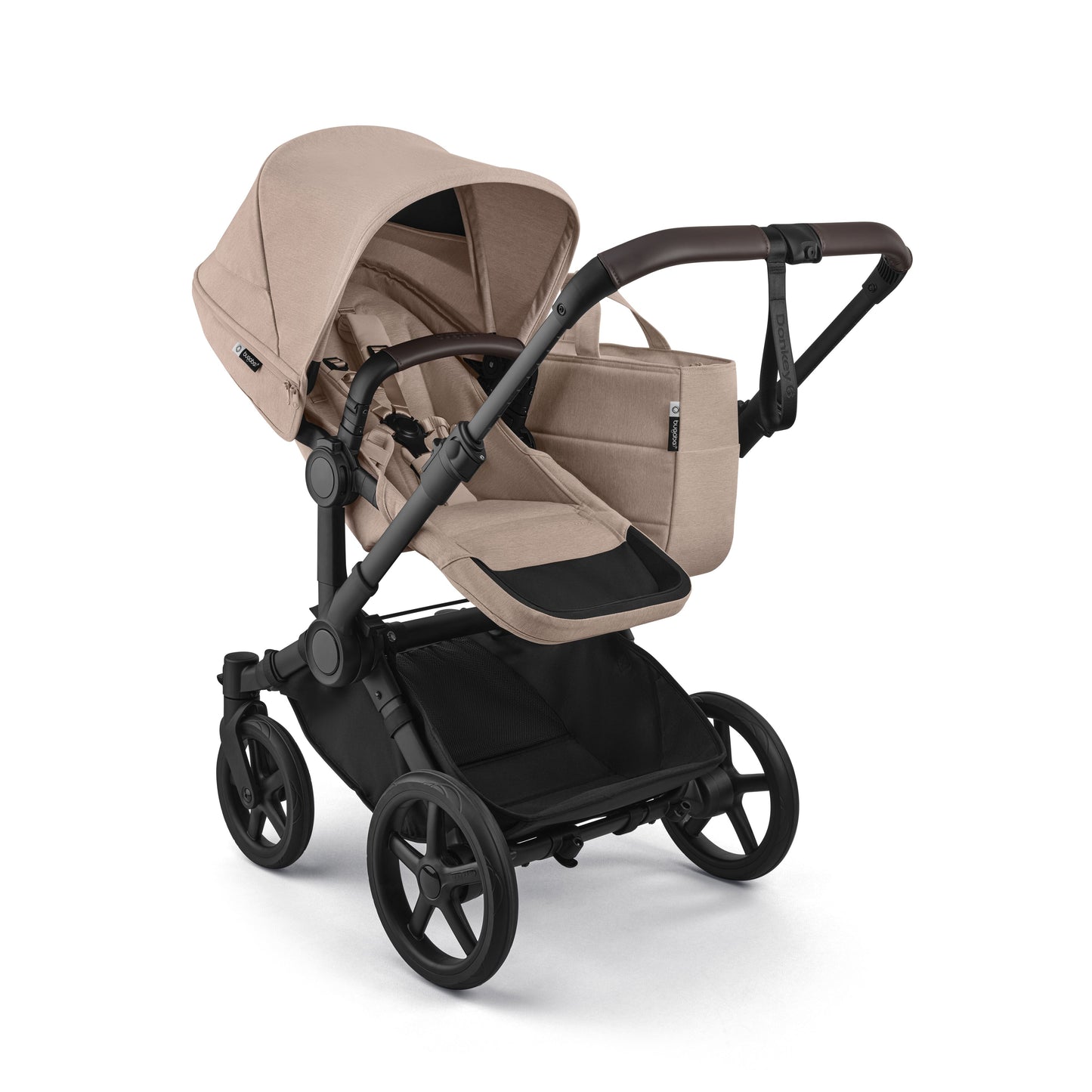 Bugaboo Donkey 6 pushchair single mode in desert taupe colour.