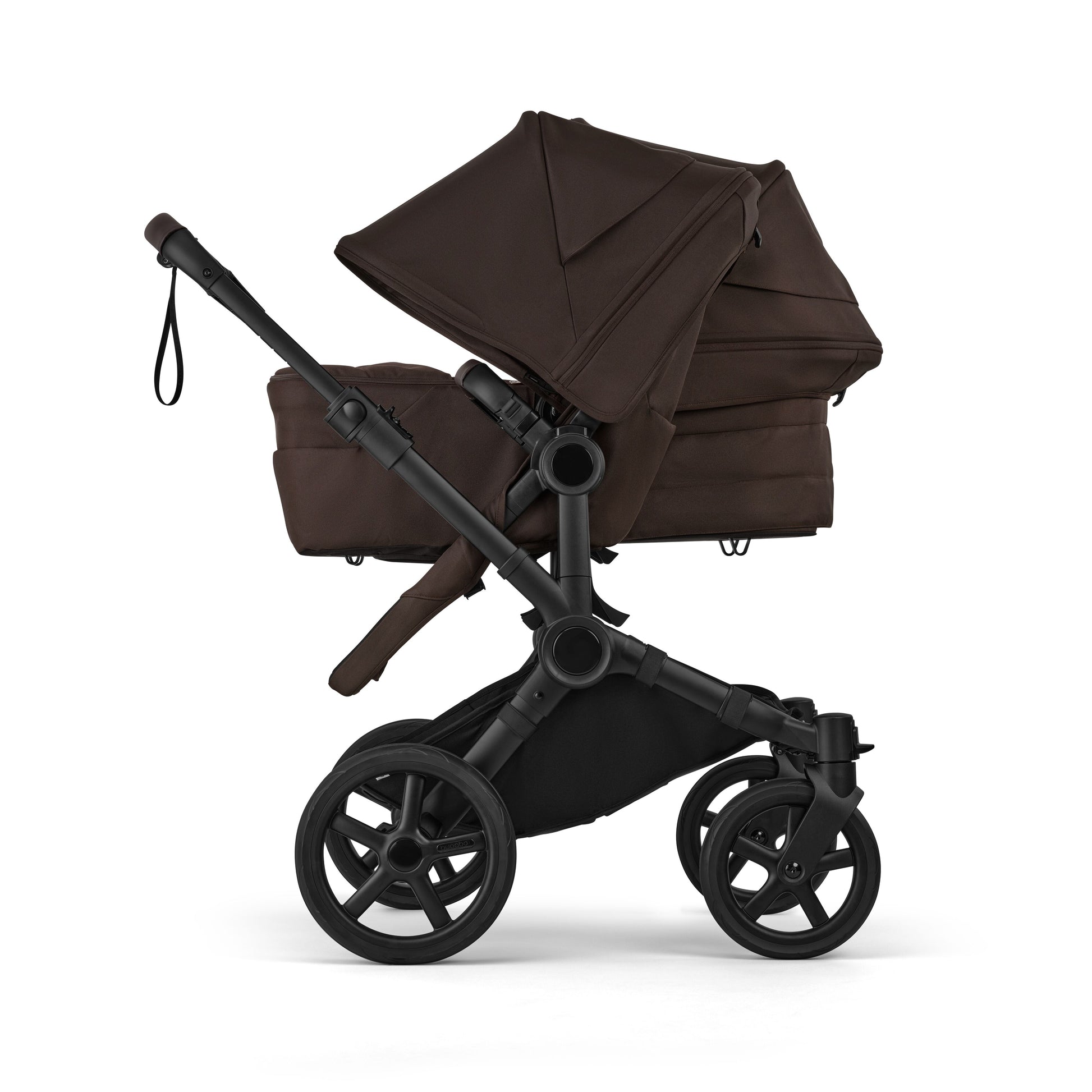 Bugaboo Donkey 6 double pushchair in cocoa brown colour.