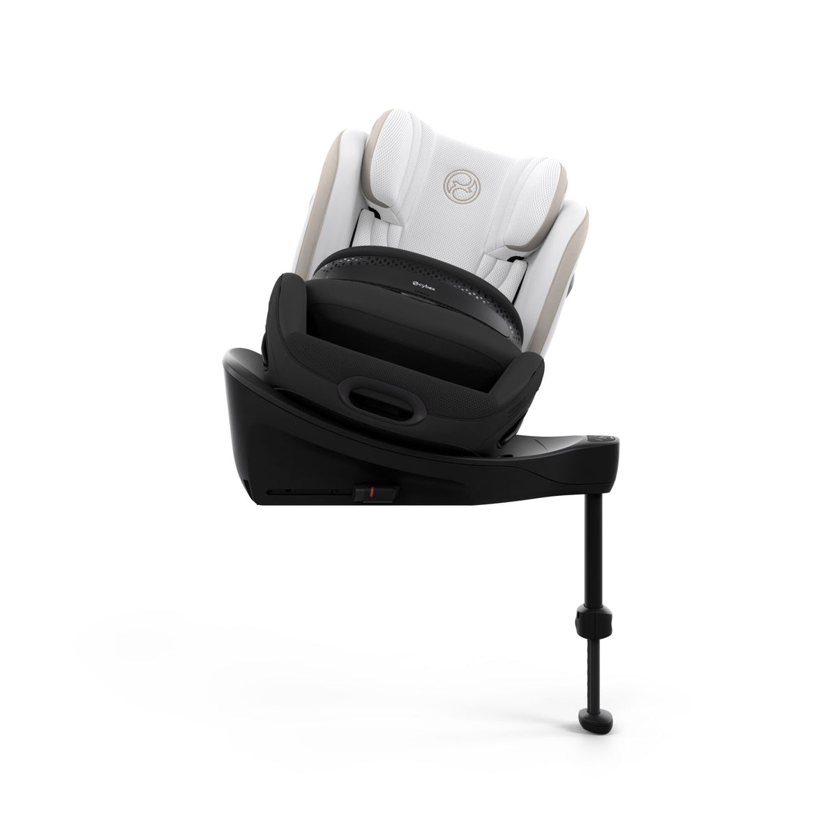 Cybex anoris Si car seat with airbag in off white style colour, with isofix base attatched.