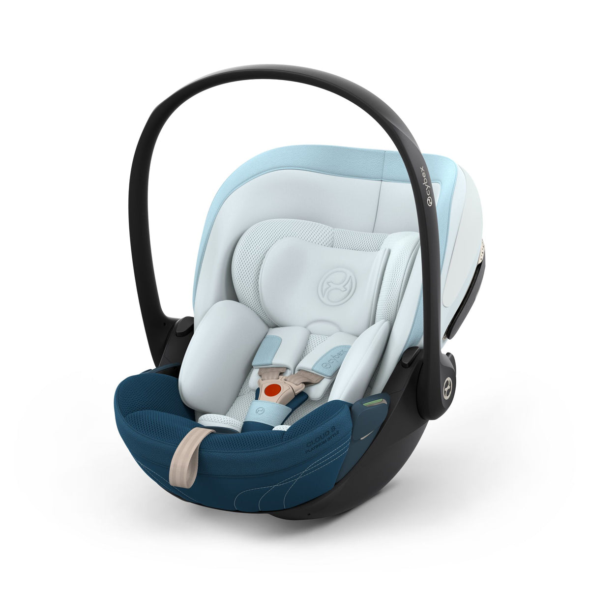 Cybex cloud s car seat in opal blue colour, with recline function.