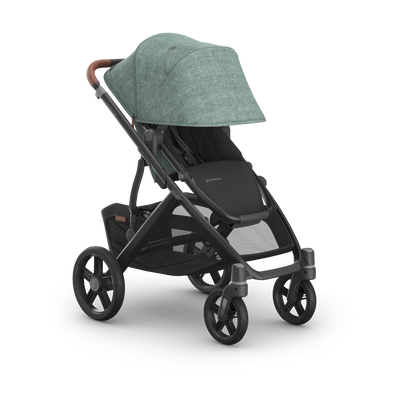 UPPAbaby Vista in Gwen showcasing stroller with hood down