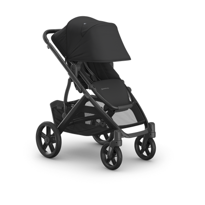 UPPAbaby Vista in Jake showcasing stroller with hood down