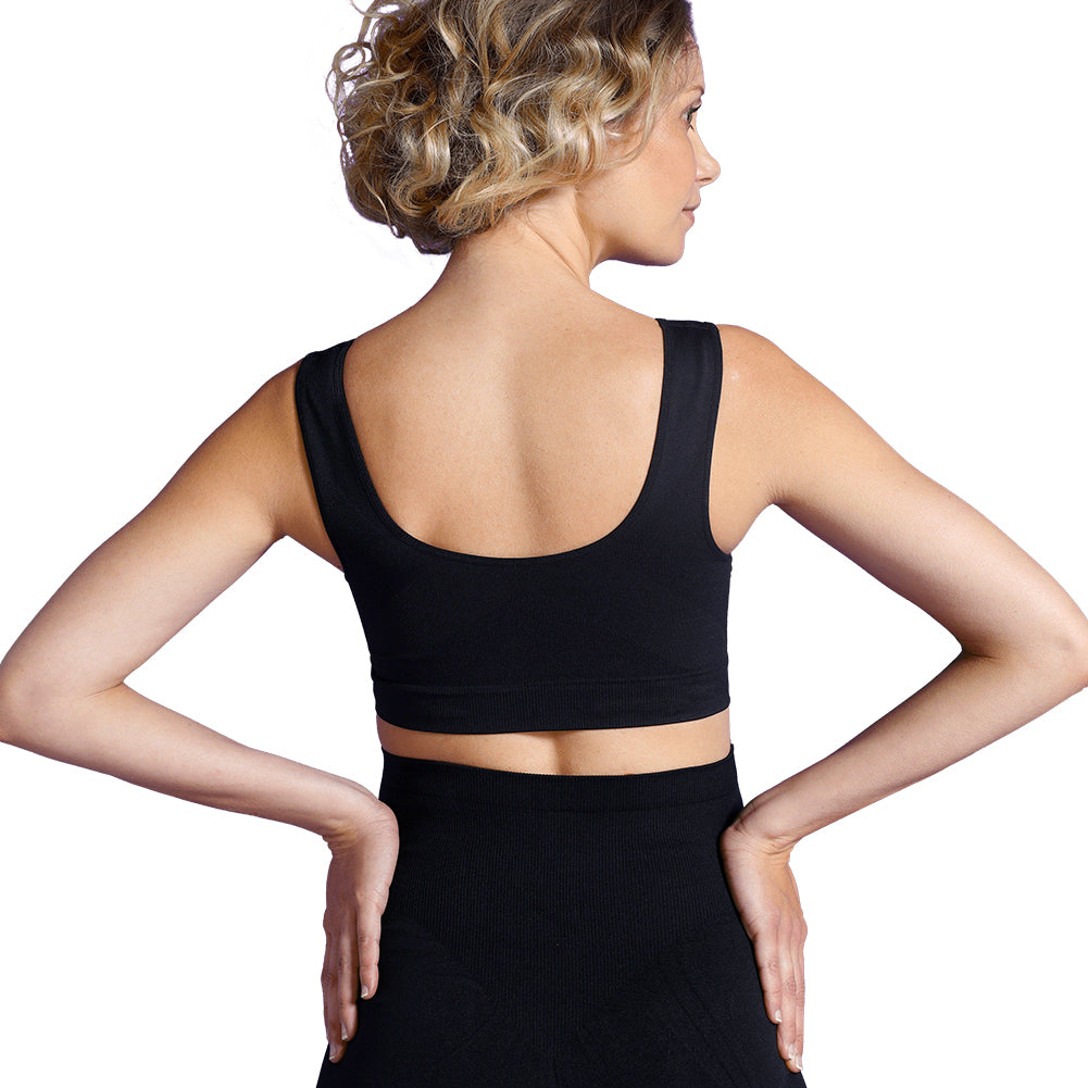 Black seamless maternity bra designed for women, perfect for everyday use and comfort.