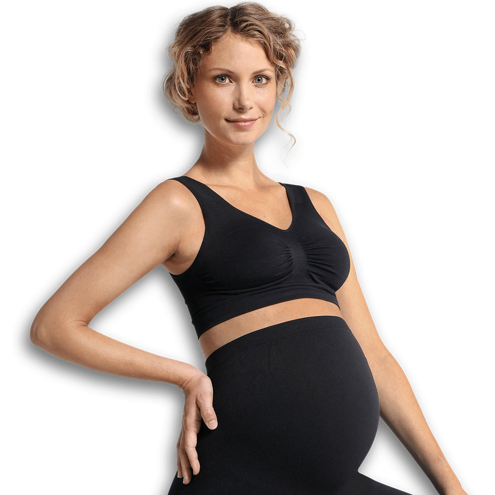 Black seamless maternity bra designed for women, perfect for everyday use and comfort.