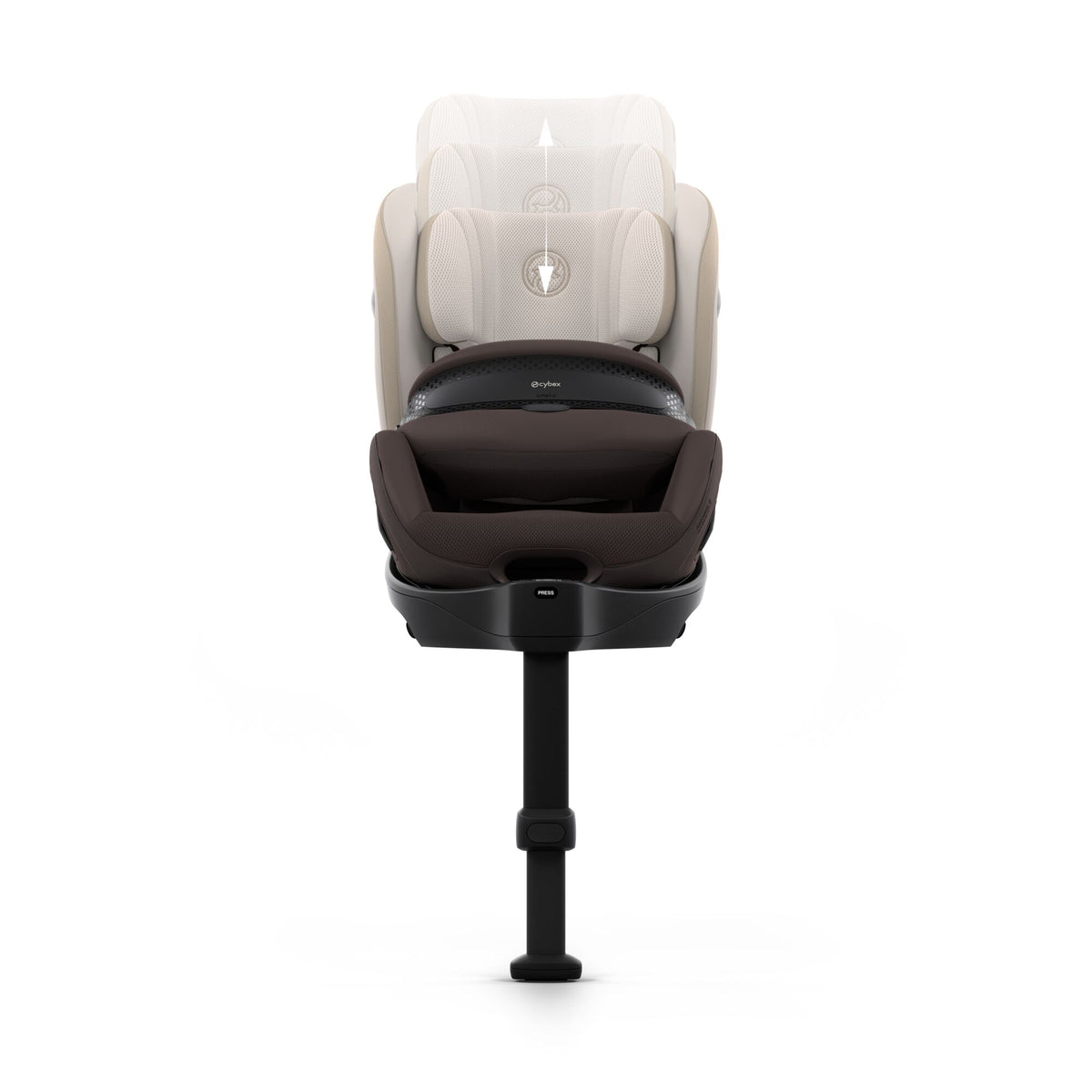 Cybex anoris Si car seat with airbag in amber brown colour, with isofix base attatched.