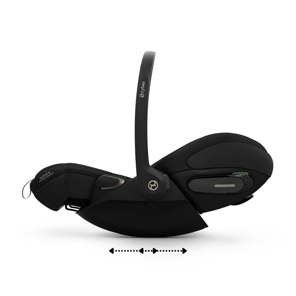 Cybex cloud s car seat in sepia black comfort colour, with recline function.