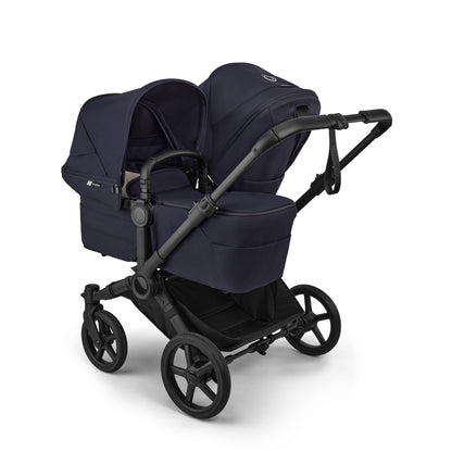 Bugaboo Donkey double travel system in deep indigo navy colour with cybex cloud s car seat and isofix base.