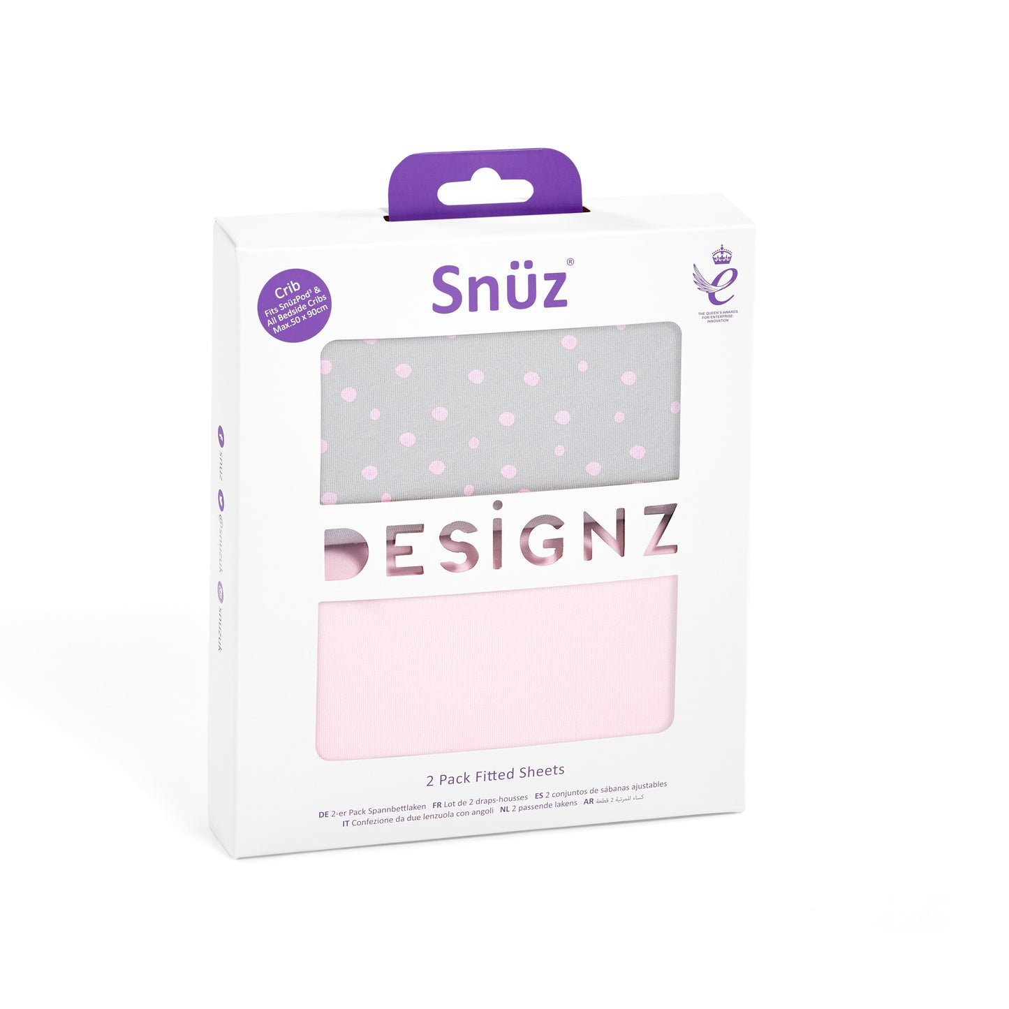 Snuz crib sheets in Pink Spot Print
