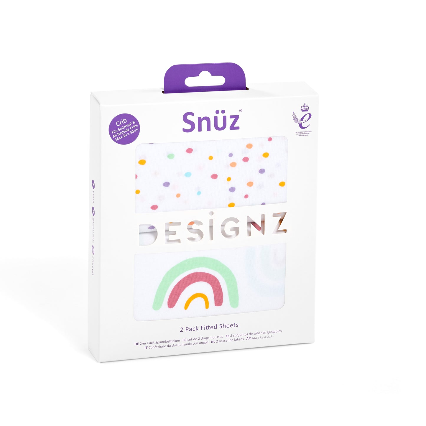 Snuz crib sheets in Multi Rainbow Print