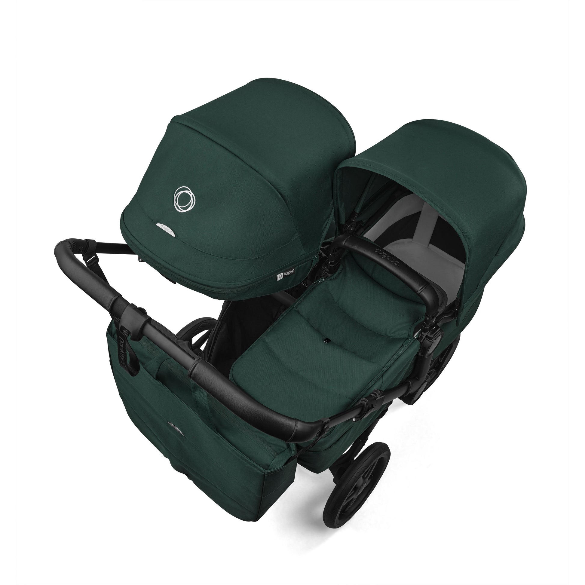 Bugaboo Donkey 6 double pushchair in fern green colour.
