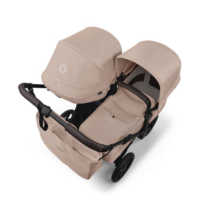 Bugaboo Donkey 6 double pushchair in desert taupe colour.