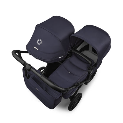 Bugaboo Donkey double travel system in deep indigo navy colour with cybex cloud s car seat and isofix base.