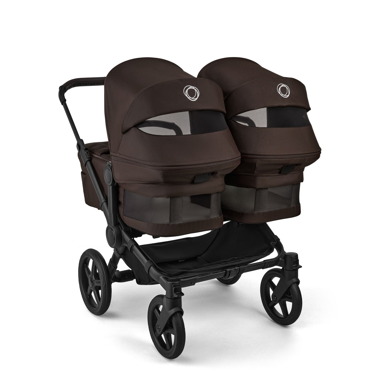 Bugaboo Donkey 6 twin pushchair in cocoa brown colour.
