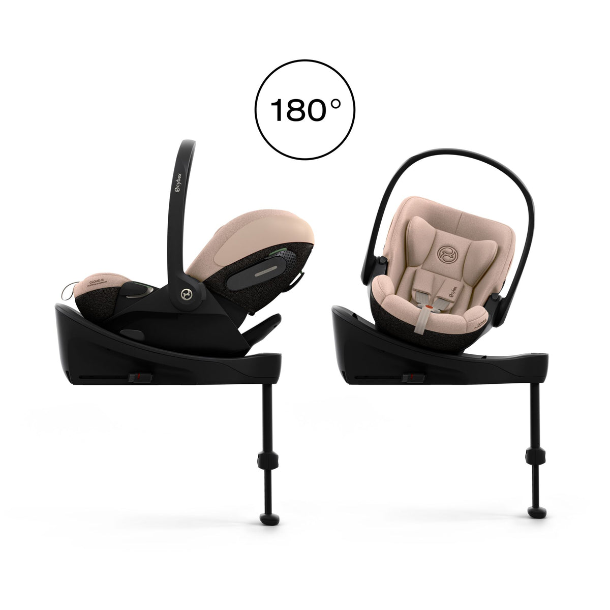 Cybex cloud s car seat in cozy beige comfort colour, with recline function.