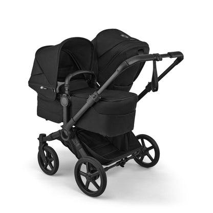 Bugaboo Donkey double travel system in heritage black colour with cybex cloud s car seat and isofix base.