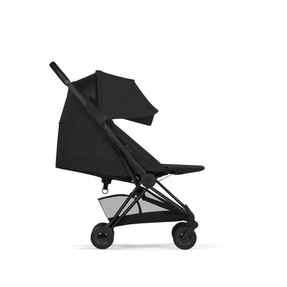 Cybex Coya Pushchair in sepia black colourway on a matt black chassis.