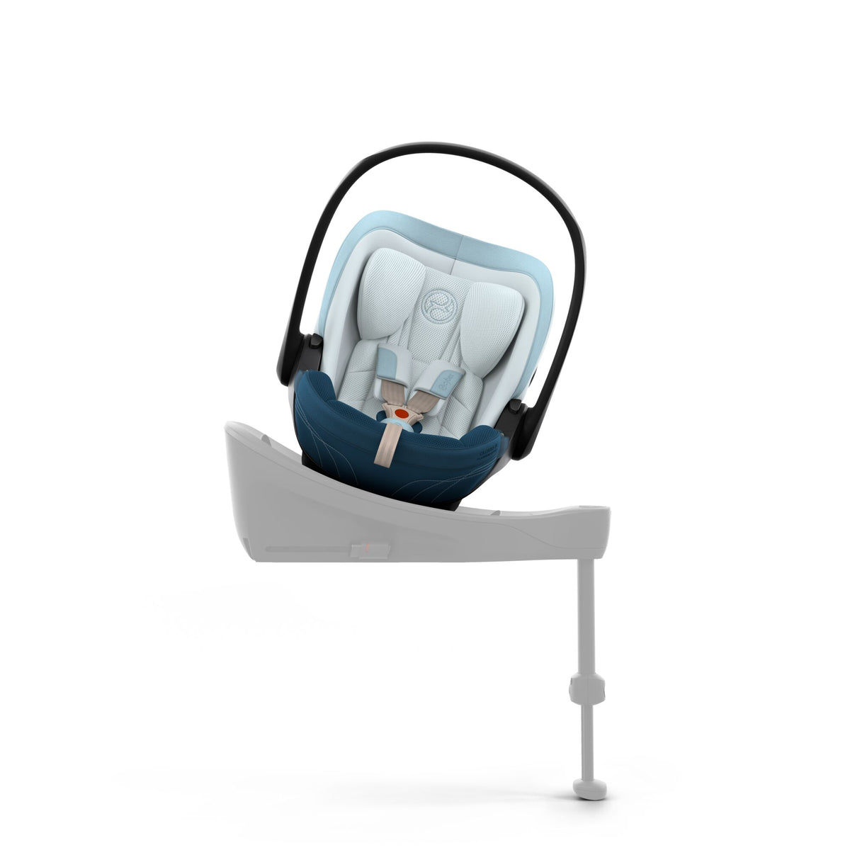 Cybex cloud s car seat in opal blue colour, with recline function.