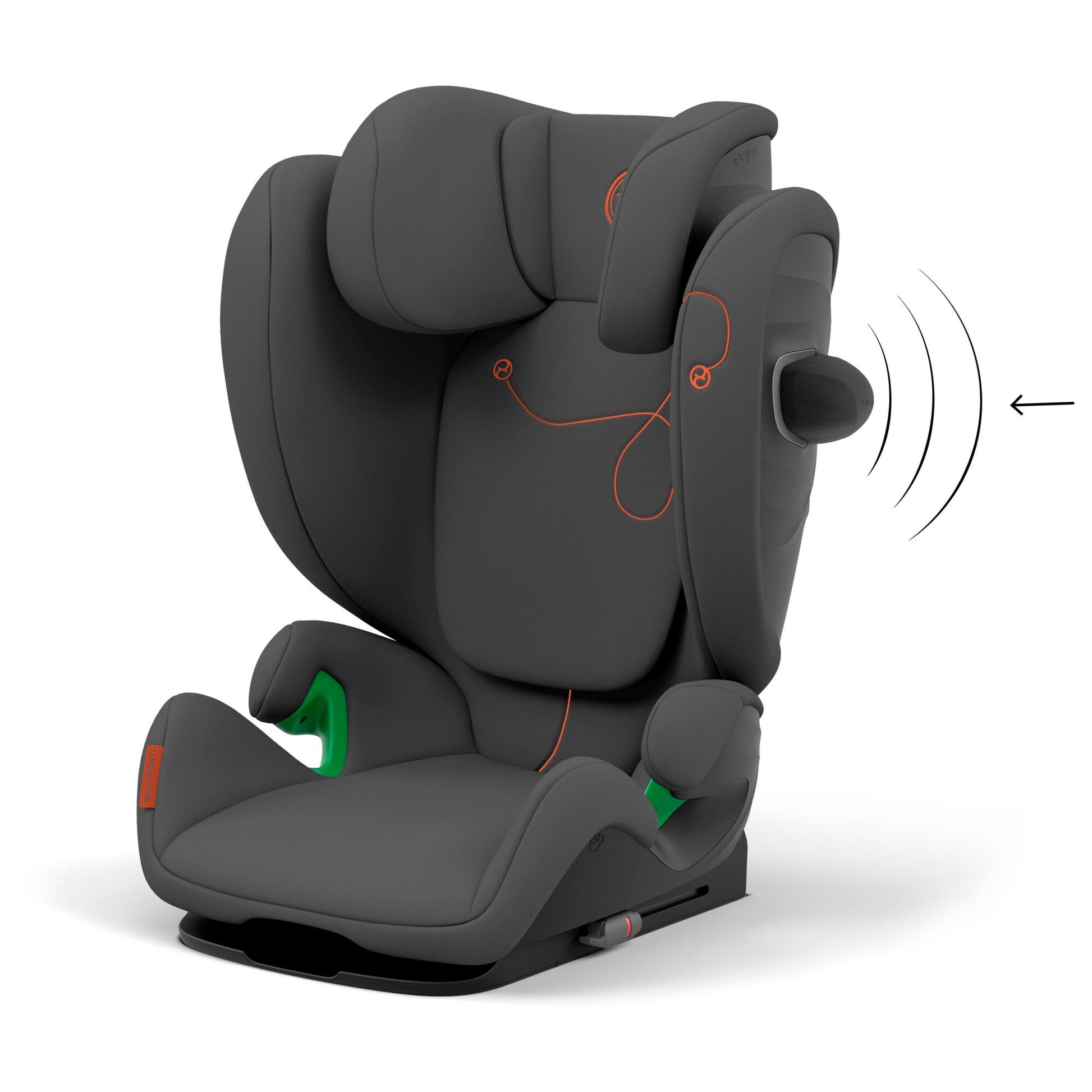 The Solution G car seat in lava grey, showcasing its design.