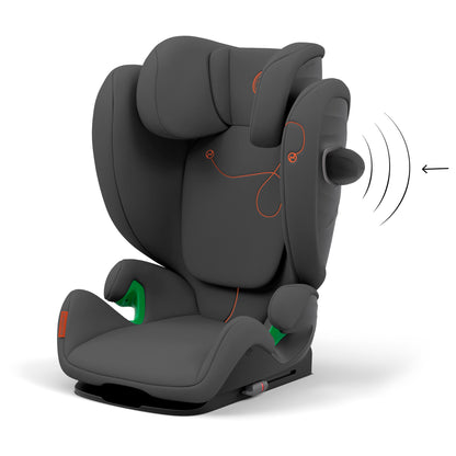 The Solution G car seat in lava grey, showcasing its design.