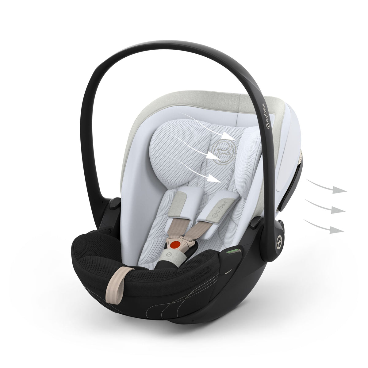 Cybex cloud s car seat in misty grey colour, with recline function.