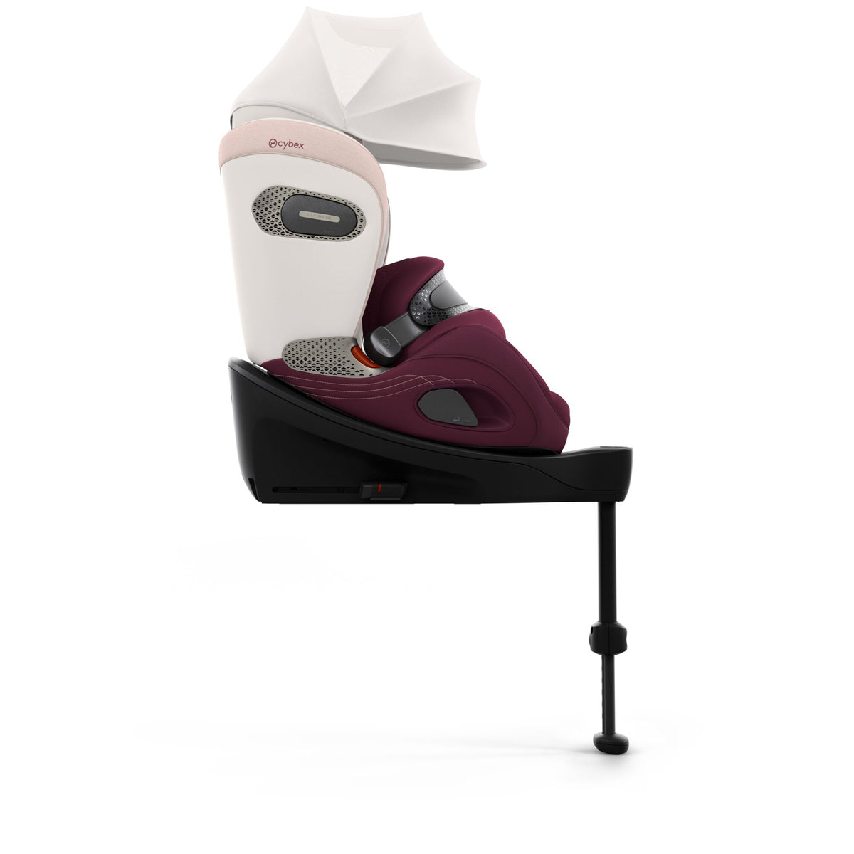 Cybex anoris Si car seat with airbag in quartz pink style colour, with isofix base attatched.