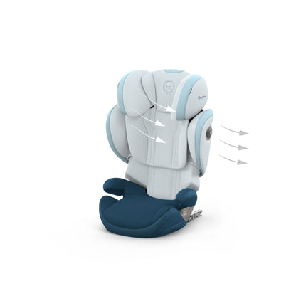 Cybex solution s high back child car seat in  opal blue style colour.
