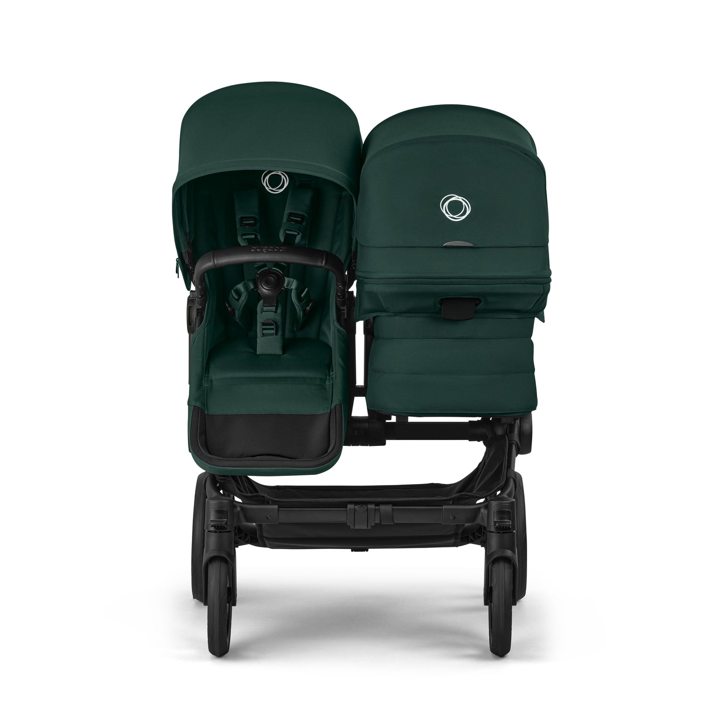 Bugaboo Donkey 6 double pushchair in fern green colour.