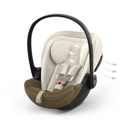 Cybex cloud s car seat in jade green colour, with recline function.