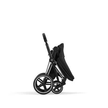 Cybex Priam chrome chassis with black handle and sepia black seat pack.