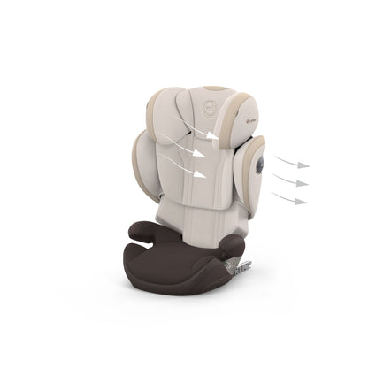 Cybex solution s high back child car seat in amber brown colour.