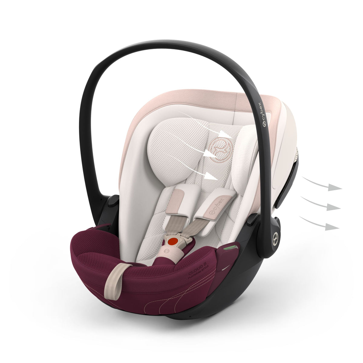 Cybex cloud s car seat in quartz pink colour, with recline function.