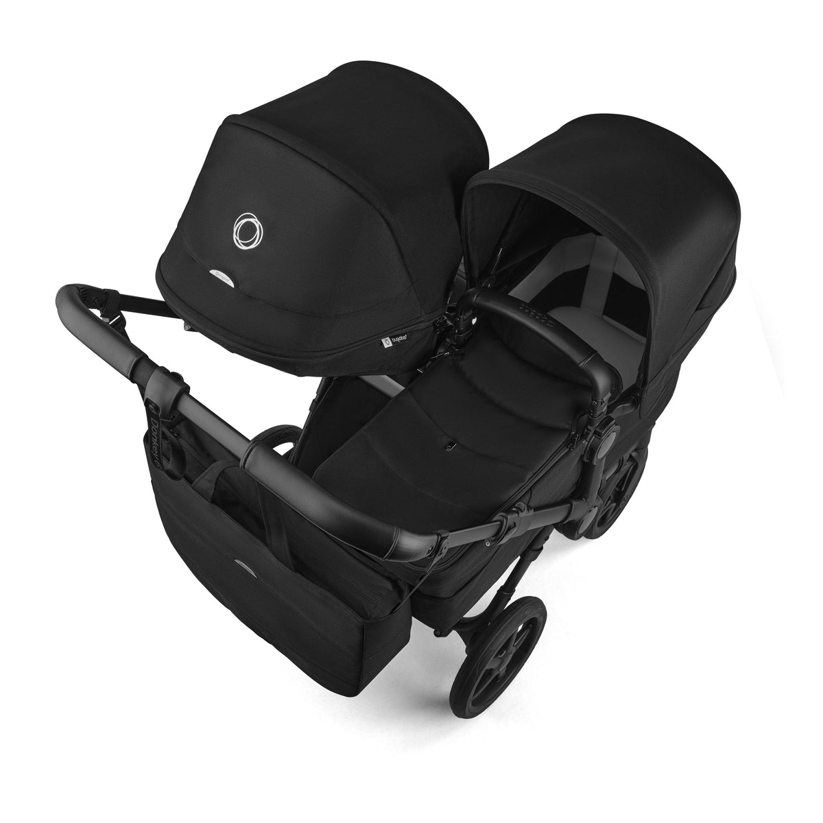 Bugaboo Donkey double travel system in heritage black colour with cybex cloud s car seat and isofix base.