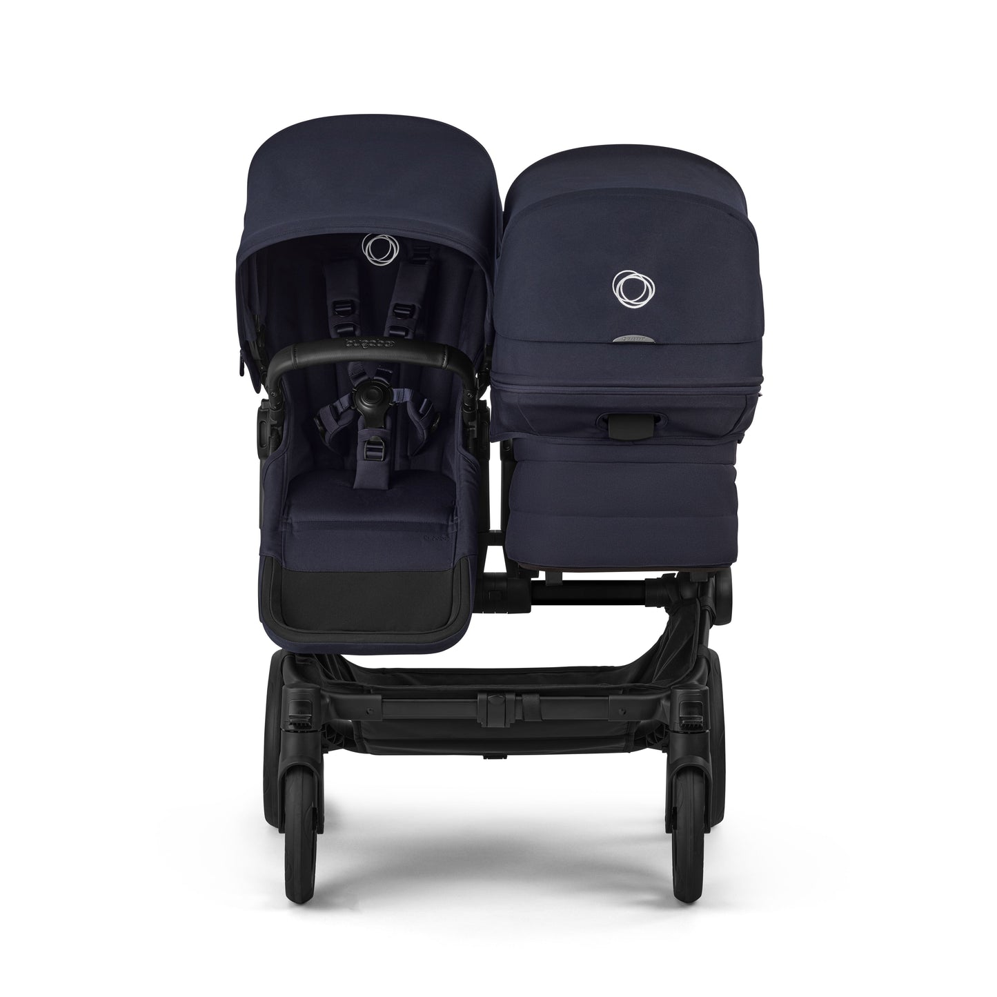 Bugaboo Donkey 6 double pushchair in deep indigo colour.
