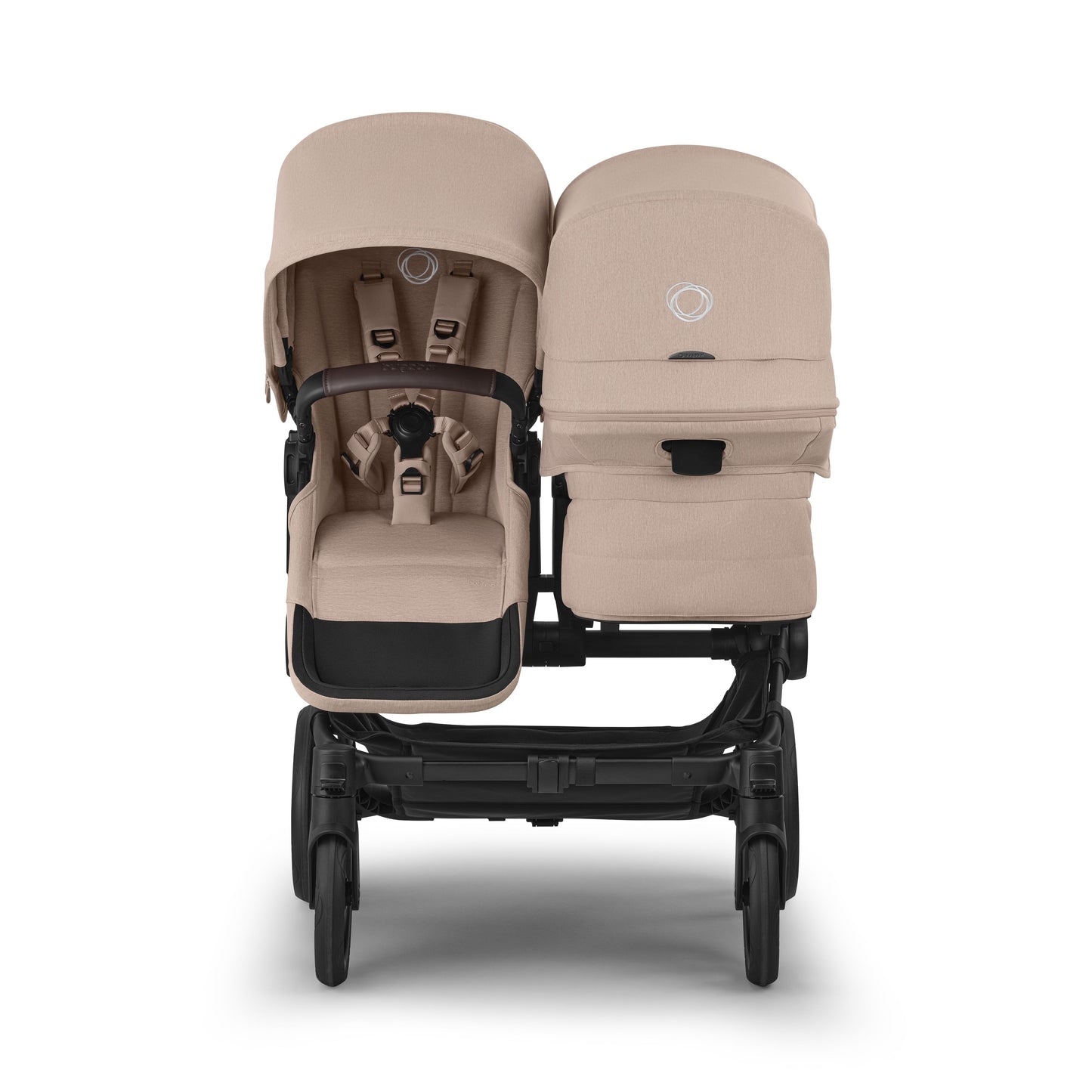 Bugaboo Donkey 6 double pushchair in desert taupe colour.