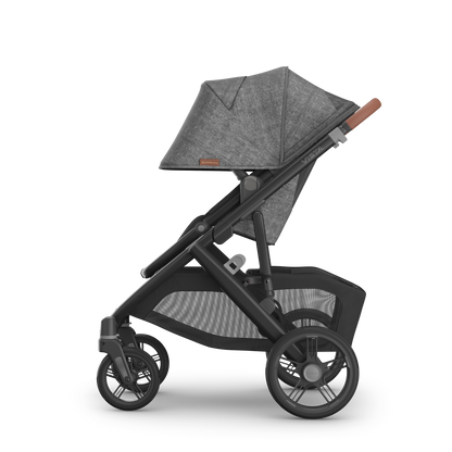 UPPAbaby Vista in Greyson showcasing stroller with hood down