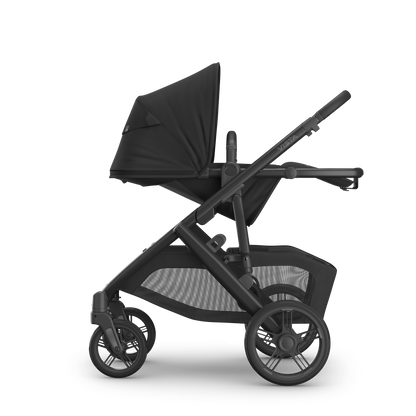 UPPAbaby Vista in Jake showcasing stroller with hood down