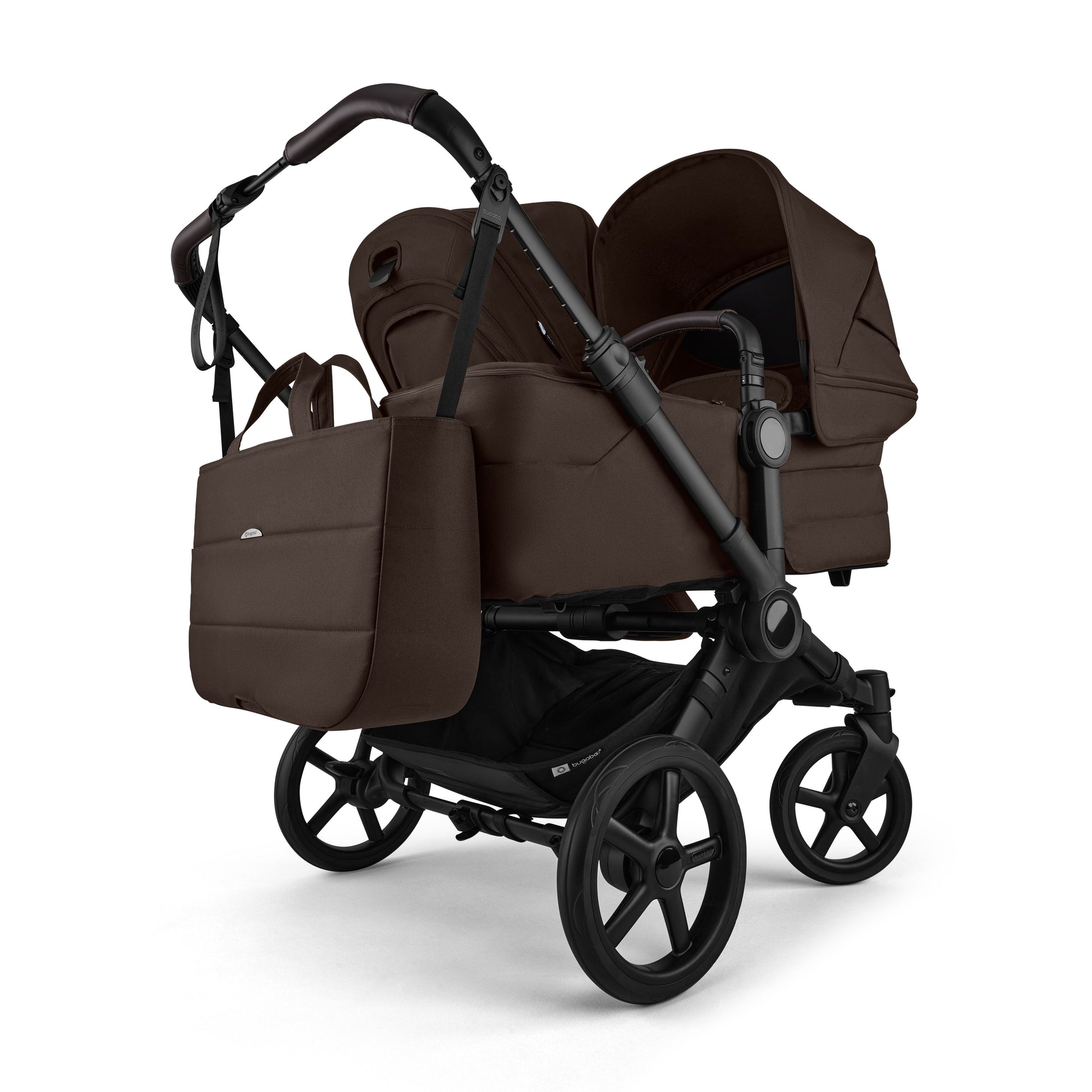 Bugaboo Donkey 6 double pushchair in cocoa brown colour.