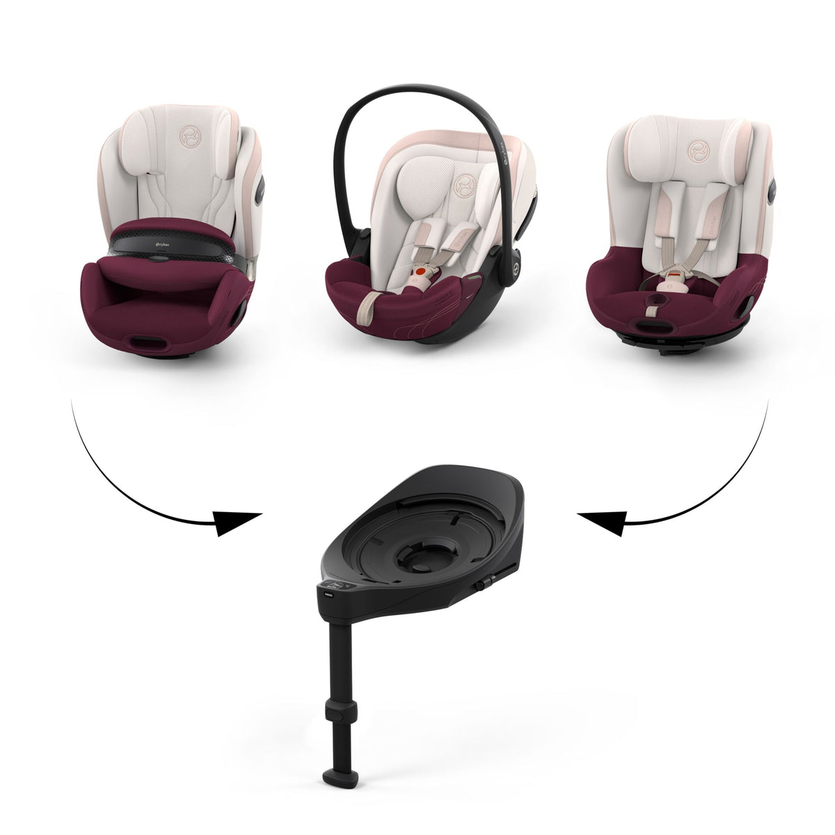 Cybex cloud s car seat in quartz pink colour, with recline function.