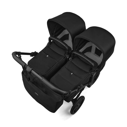 Bugaboo Donkey Twin travel system in heritage black colour with matching accessories and cybex cloud s car seats and isofix bases.