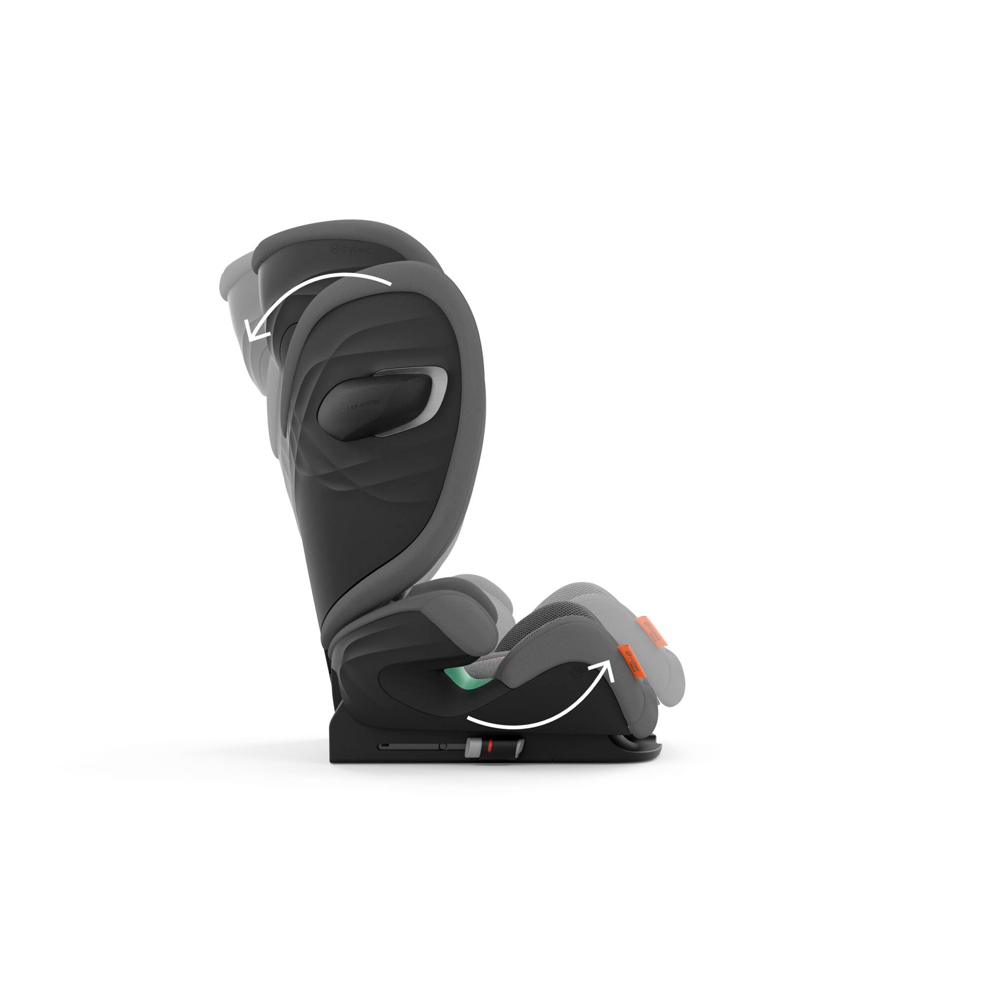 The Solution G car seat in grey plus showcasing its design.