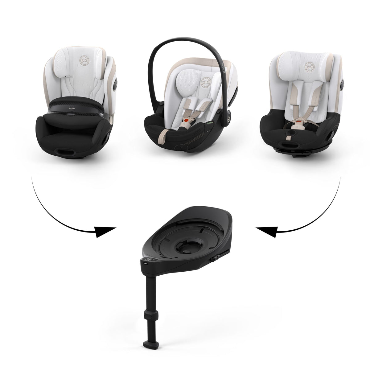 Cybex cloud s car seat in off white colour, with recline function.