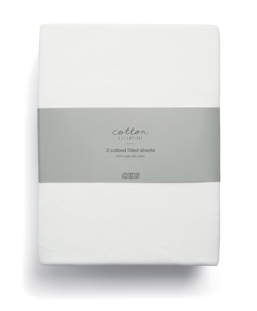 2 pack of Mamas & Papas Cotbed Fitted Sheets in white colour..