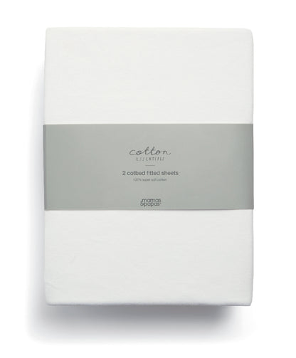 2 pack of Mamas & Papas Cotbed Fitted Sheets in white colour..