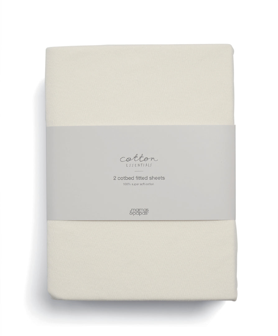 2 pack of Mamas & Papas Cotbed Fitted Sheets in cream colour..