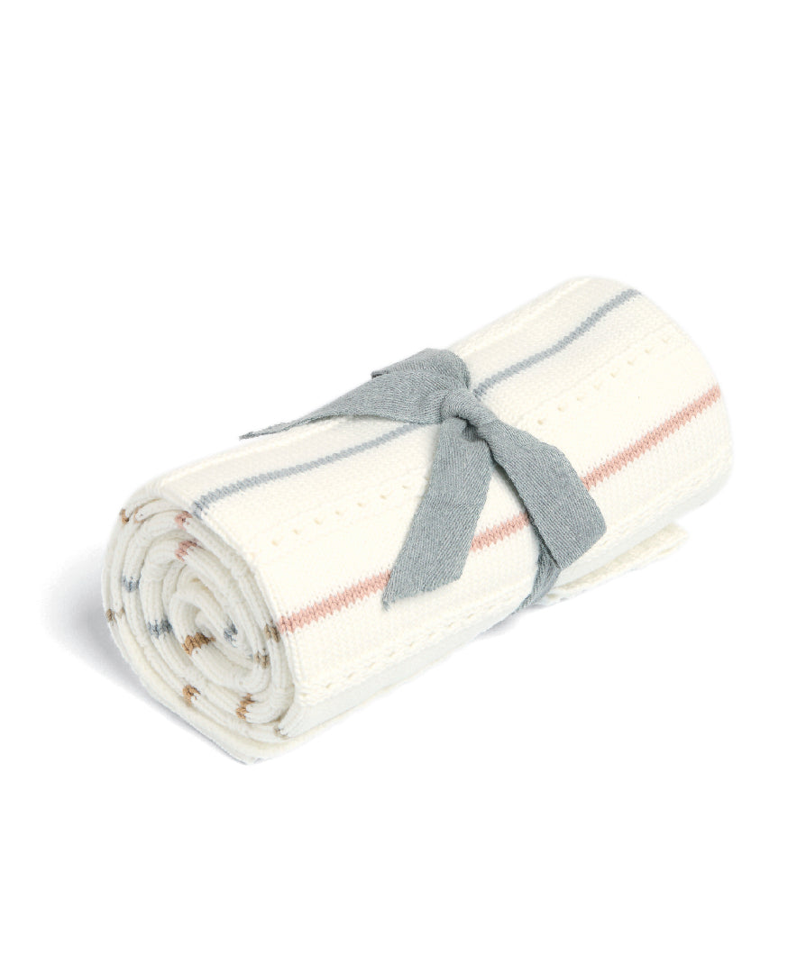 Mamas & Papas knitted blanket in neutral stripe colour.