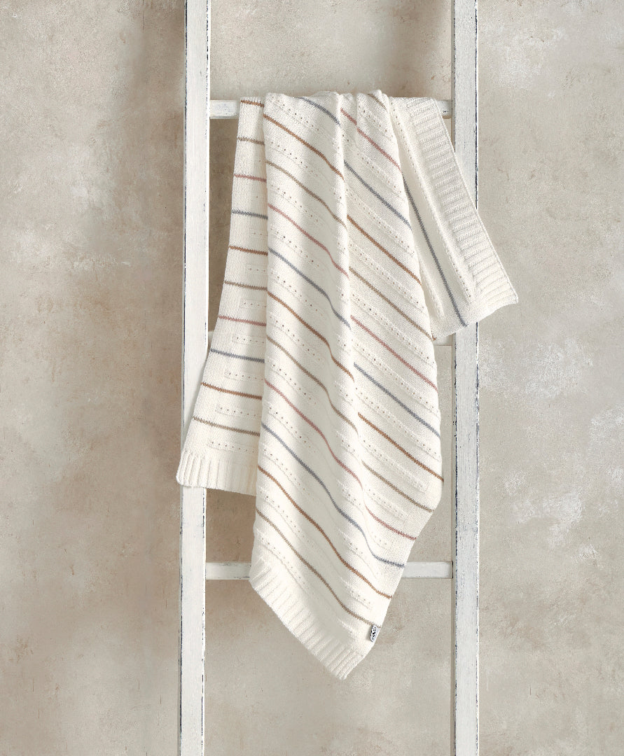 Mamas & Papas knitted blanket in neutral stripe colour.